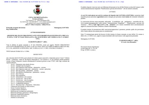 Avviso di deposito Adozione P.U.A. Viale Tigli